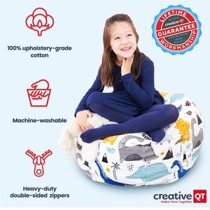 Large Bean Bag Storage Cover for Stuffed Animals – Multicolor Dinosaur Print